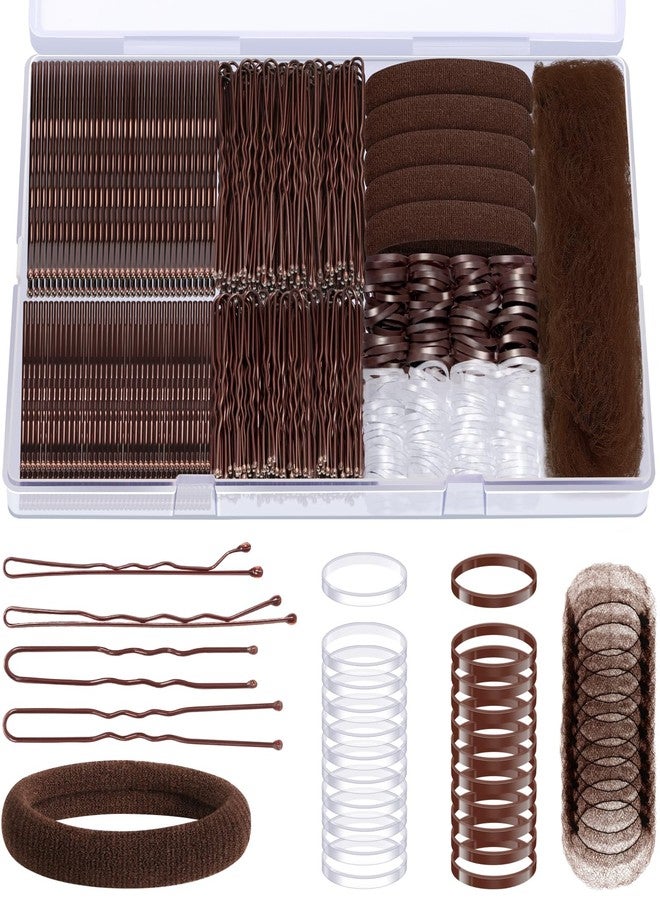 IKOCO 415pcs Bobby Pins Hair Pins Set, IKOCO 200pcs U Shaped Pins & Elastic Hair Ties for Women with Hair Net, Brown - Image 1